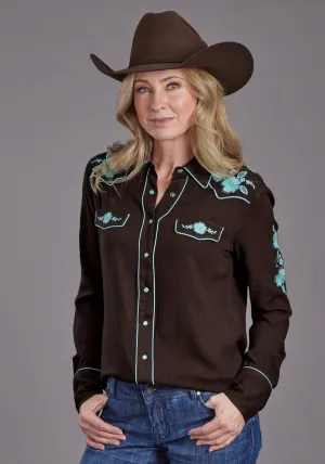 Durable Wear Stetson Womens Floral Retro Western Brown 100% Rayon L/S Shirt Timeless Design Vintage Style Stetson Womens Floral Retro Western Brown 100% Rayon L/S Shirt