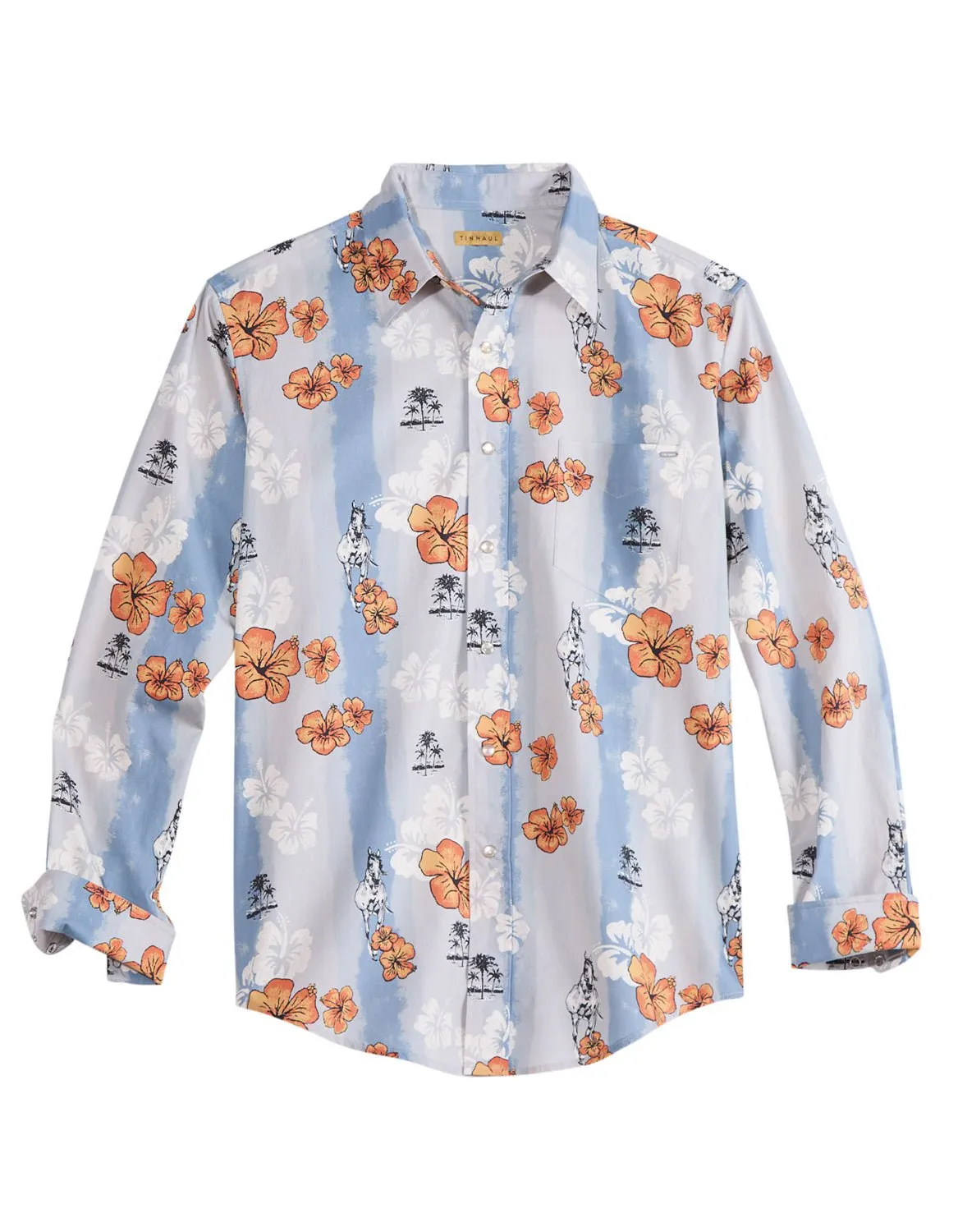 Tin Haul Mens Vintage Tropical Blue 100% Cotton L/S Shirt Pre Shrunk Cotton Blend Trendy Vibes