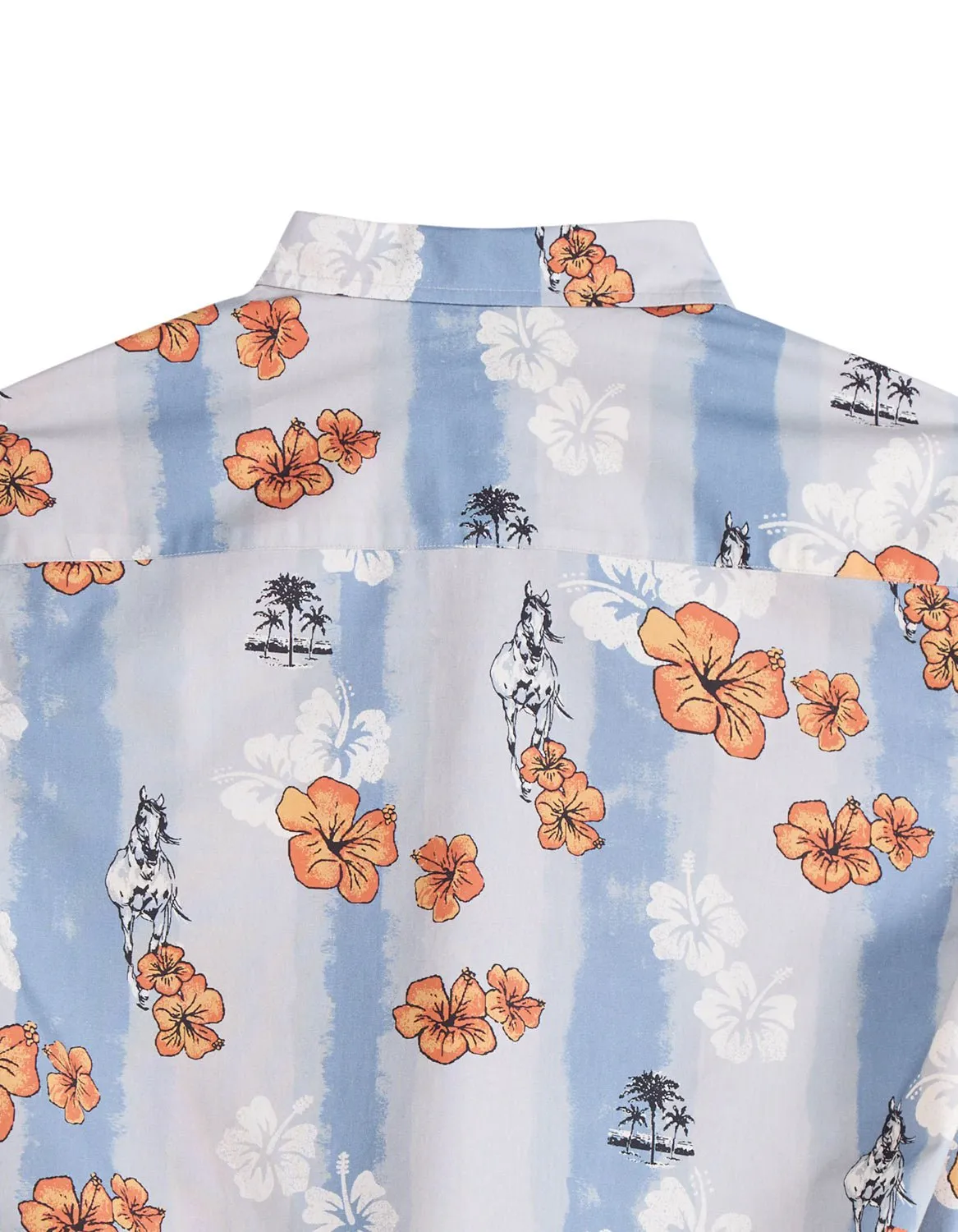 Tin Haul Mens Vintage Tropical Blue 100% Cotton L/S Shirt Sleepwear Micro Perforated Texture