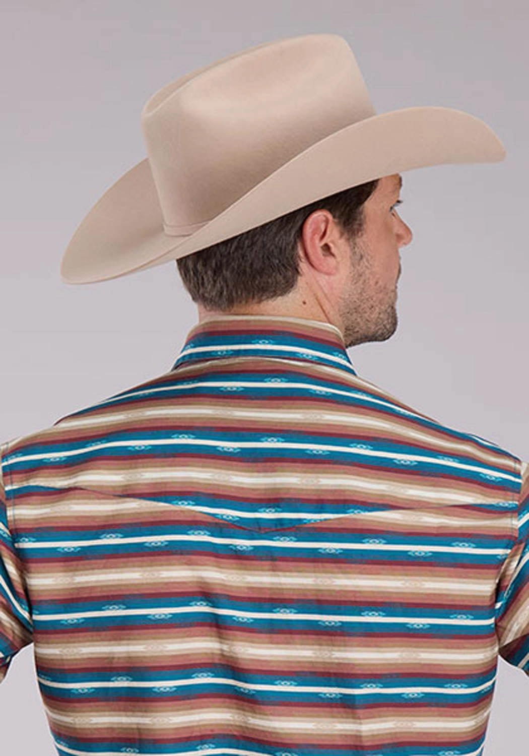 Lightweight Feel Roper Mens Mini Aztec Stripe Brown/Blue 100% Cotton L/S Shirt