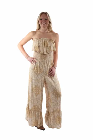 Dynamic Cut Scully Womens Strapless Ruffle Trim Toffee Lyocell S/L Jumpsuit Low Maintenance Denim Breathable Brunch Outfit Scully Womens Strapless Ruffle Trim Toffee Lyocell S/L Jumpsuit