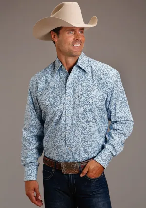 Easy Care Stetson Mens Tooling Paisley Blue 100% Cotton L/S Shirt Stetson Mens Tooling Paisley Blue 100% Cotton L/S Shirt Smooth Texture