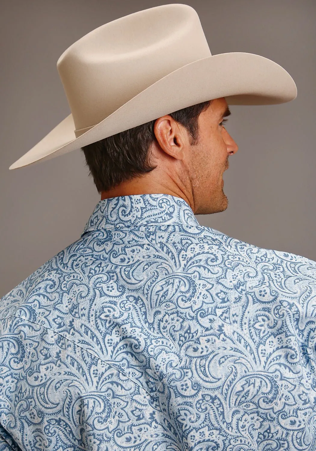 Stetson Mens Tooling Paisley Blue 100% Cotton L/S Shirt Classic Color High-Quality Fabric
