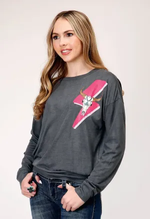 Easy Comfort Roper Womens Longhorn Lightning Grey Poly/Rayon L/S T-Shirt Clean Fit Roper Womens Longhorn Lightning Grey Poly/Rayon L/S T-Shirt