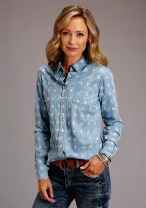 Easy Comfort Stetson Womens Blue Denim Paisley Schiffli L/S Blouse Stetson Womens Blue Denim Paisley Schiffli L/S Blouse Weekend Style Rainy Day Flexible Match