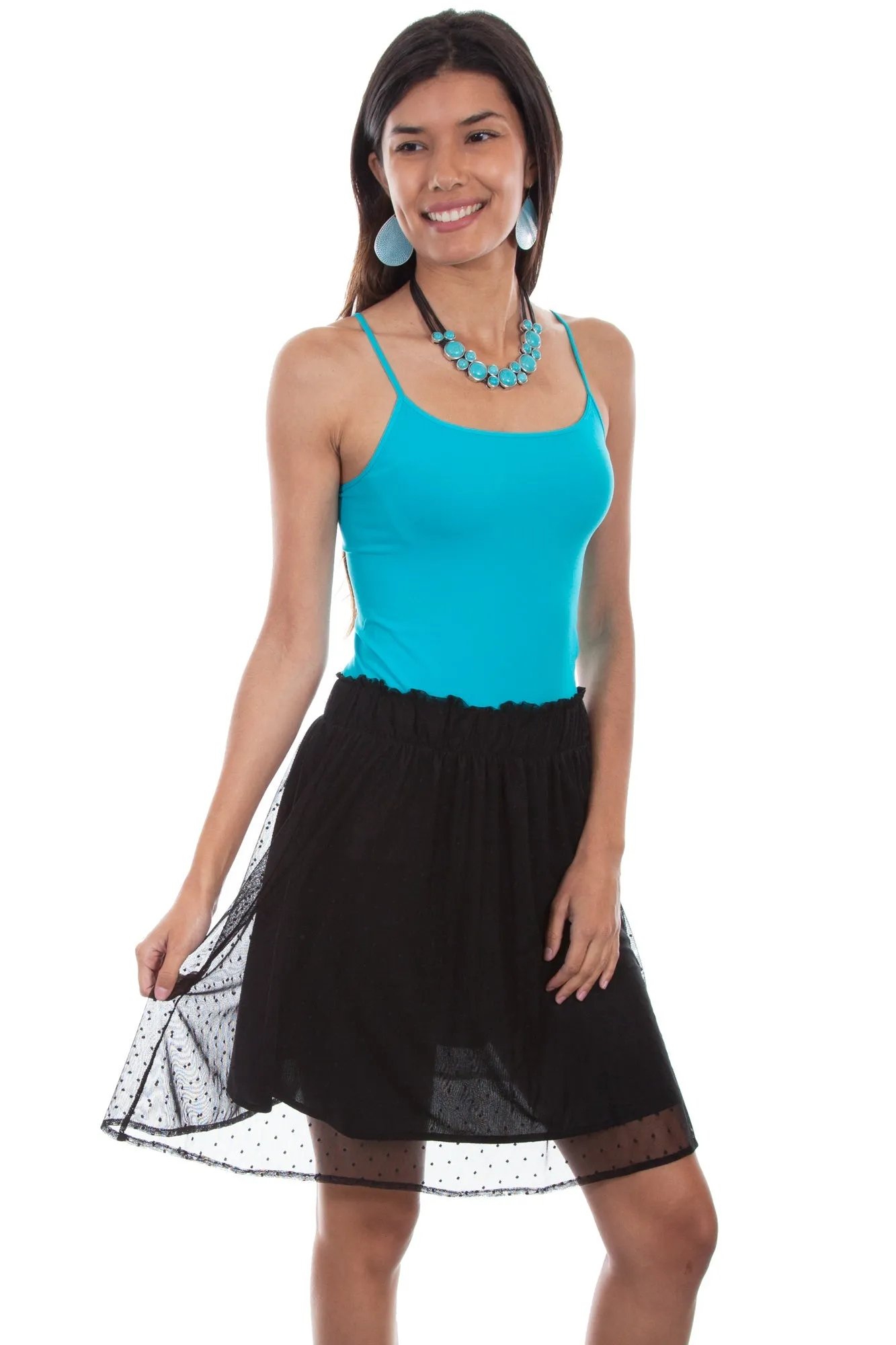 Scully Womens Black Nylon Swiss Dot Skirt Solid Choice Comfy Wear