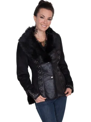 Easy Option Scully Womens Black Faux Fur Stud Jacket Scully Womens Black Faux Fur Stud Jacket Stylish Adult Fashion