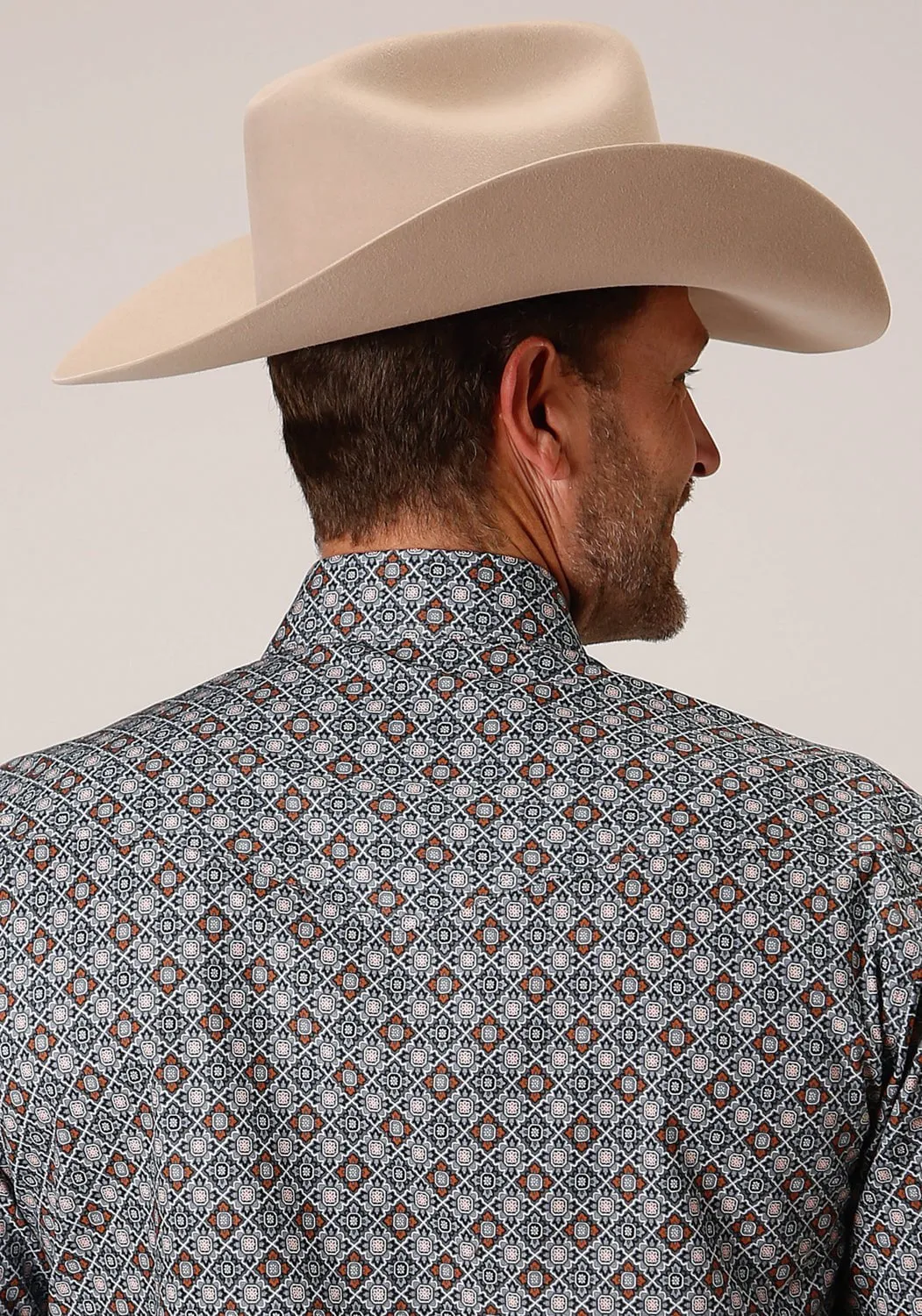 Quick Dry Construction Roper Mens 1452 Silver Foulard Grey 100% Cotton Tall S/S Shirt