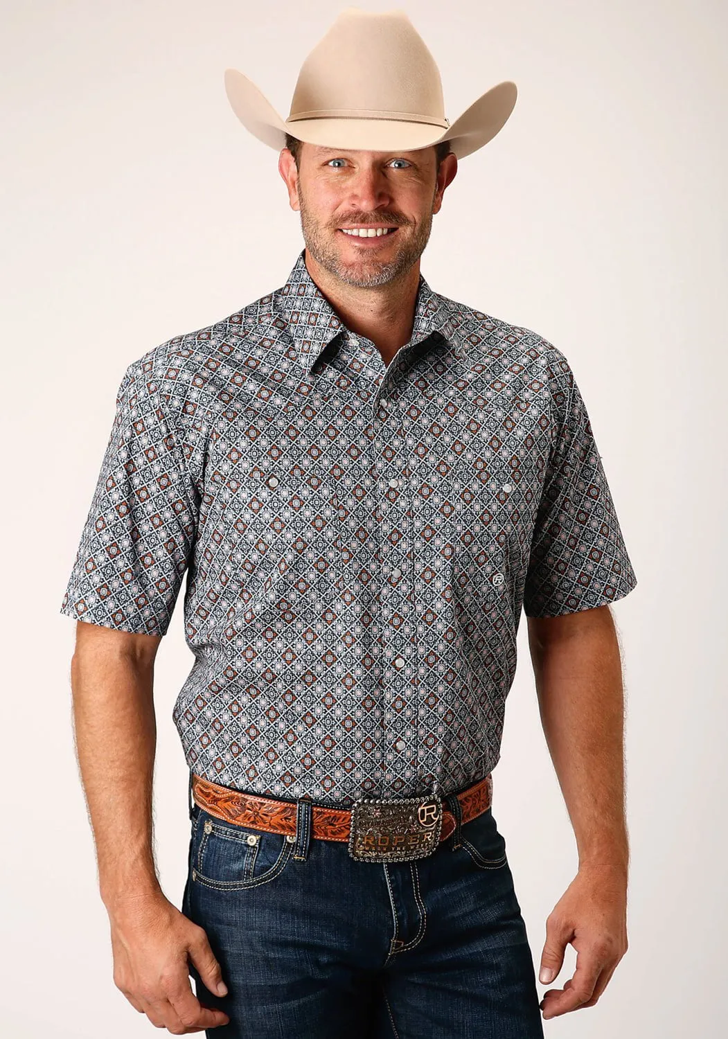 Lightweight texture Roper Mens 1452 Silver Foulard Grey 100% Cotton Tall S/S Shirt