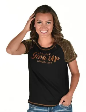 Easy Pack Cowgirl Tuff Womens Never Give Up Shimmer Copper Nylon S/S T-Shirt Cowgirl Tuff Womens Never Give Up Shimmer Copper Nylon S/S T-Shirt Brushed Inner Lining Multi Pocket Design