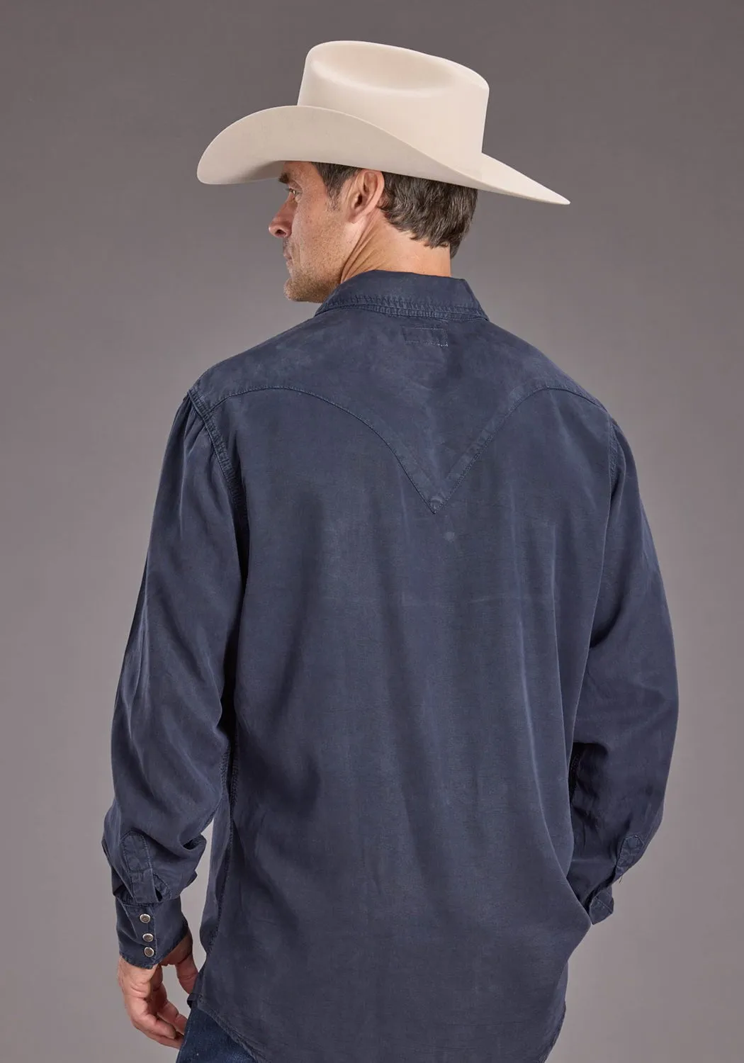 Work Appropriate Stetson Mens Navy Denim Rugged Twill L/S Shirt