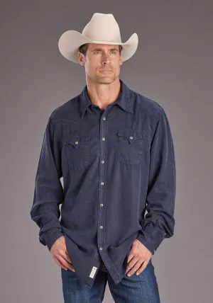 Easy Pack Stetson Mens Navy Denim Rugged Twill L/S Shirt Stetson Mens Navy Denim Rugged Twill L/S Shirt Polo Style Easy Care