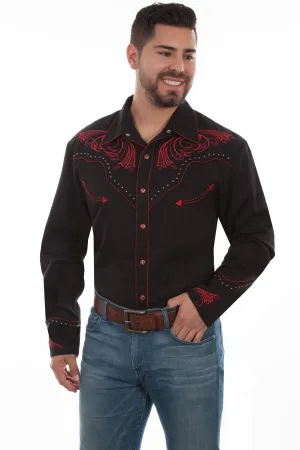 Easy Styling Scully Mens Black Poly/Rayon Red Scroll L/S Shirt Scully Mens Black Poly/Rayon Red Scroll L/S Shirt Bold Prints Trend-Driven