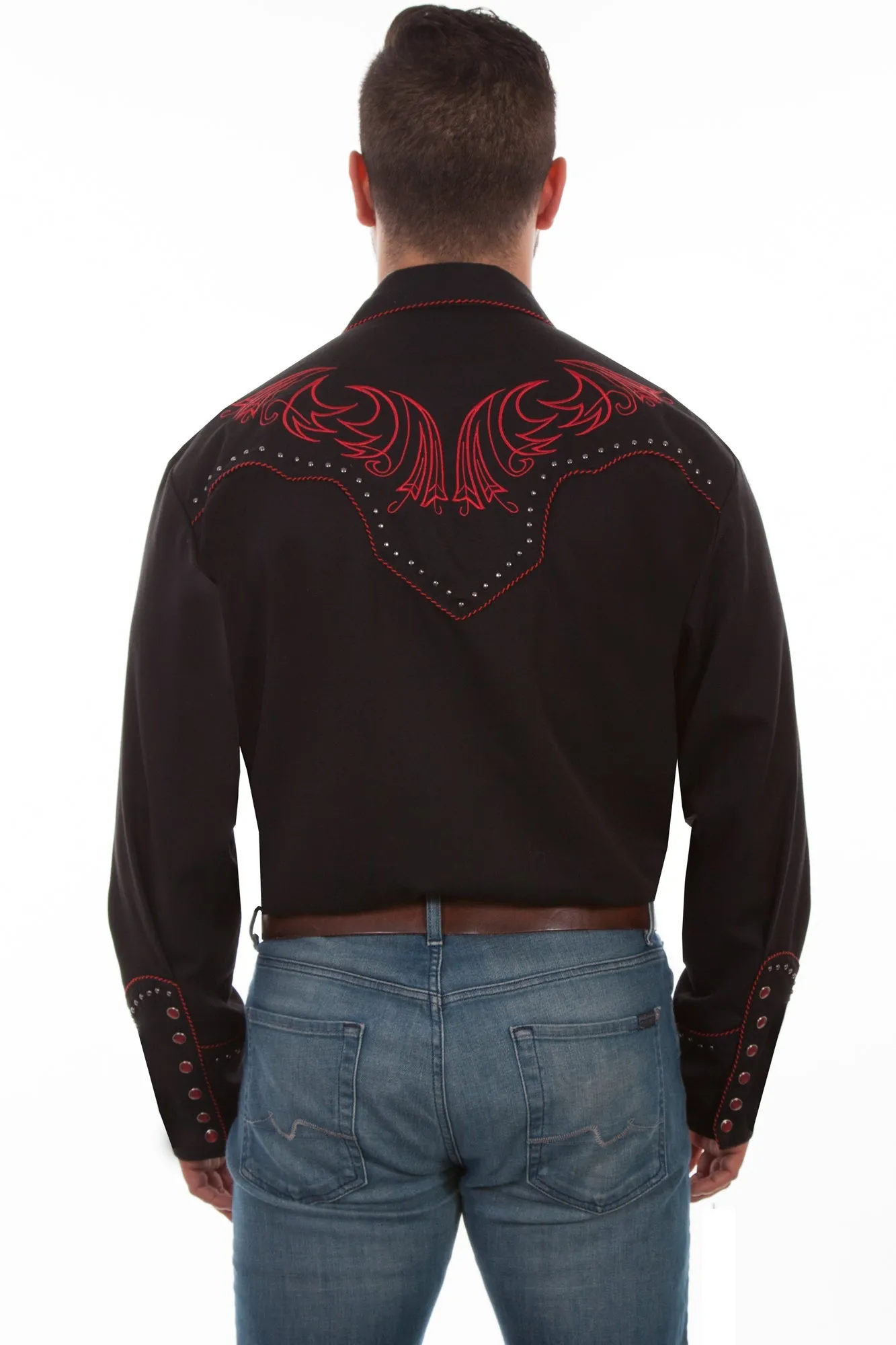 Bold Graphics UV Protective Coating Scully Mens Black Poly/Rayon Red Scroll L/S Shirt