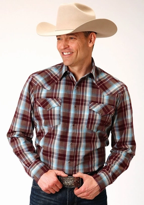 Easy Comfort Roper Mens Wine 100% Cotton Southwest Plaid L/S Shirt Roper Mens Wine 100% Cotton Southwest Plaid L/S Shirt Thermal regulation
