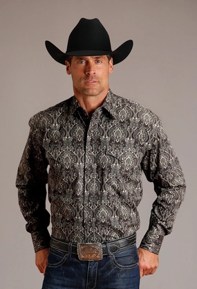 Easy Outfits Stetson Mens Vintage Damask Grey 100% Cotton L/S Shirt Stetson Mens Vintage Damask Grey 100% Cotton L/S Shirt Classic Style