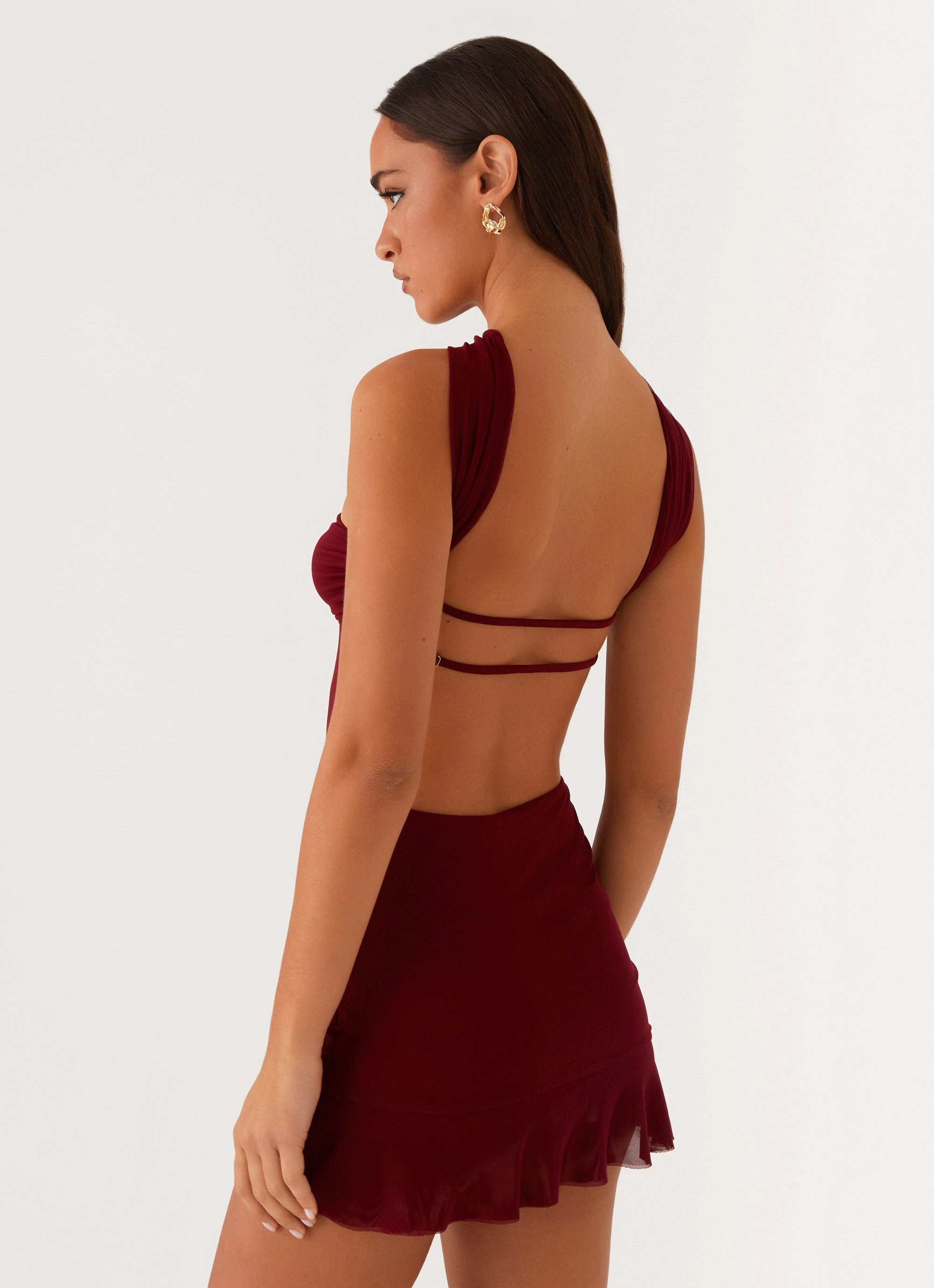Belted-Style Pari Open Back Mini Dress - Mulberry