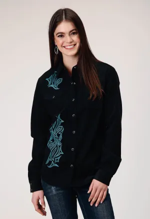 Eco Certified Roper Womens Western Corduroy Jet Black 100% Cotton L/S Shirt Roper Womens Western Corduroy Jet Black 100% Cotton L/S Shirt garden party Snag Resistant Fabric