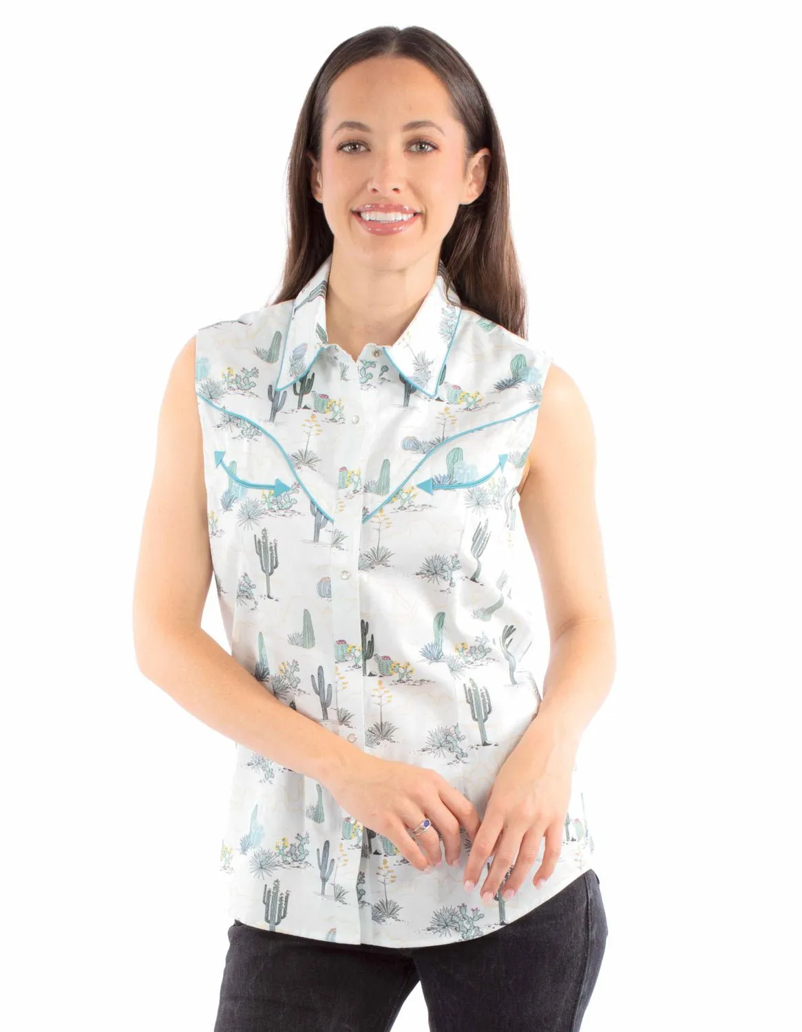 Scully Womens Desert Cactus White 100% Cotton S/L Shirt High-End Fashion