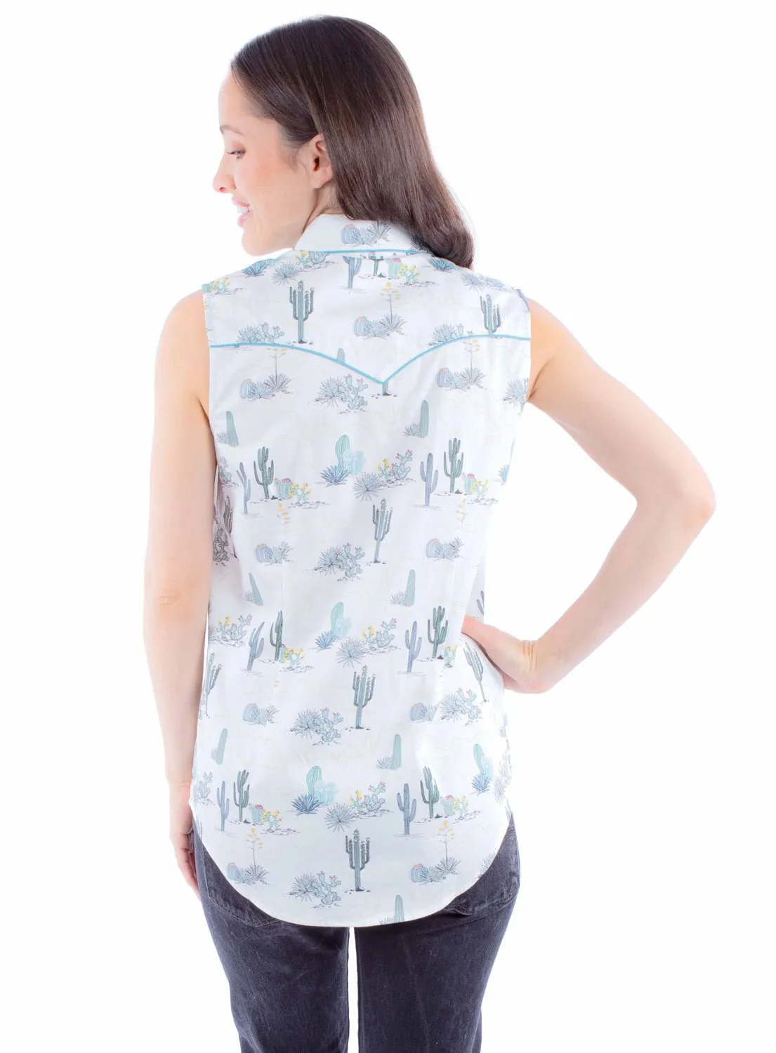 Scully Womens Desert Cactus White 100% Cotton S/L Shirt Festive Look