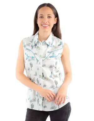 Eco Certified Scully Womens Desert Cactus White 100% Cotton S/L Shirt Scully Womens Desert Cactus White 100% Cotton S/L Shirt Cooling Core Technology