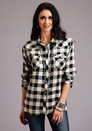 Eco Conscious Manufacturing Stetson Womens Cream Rayon/Nylon Buffalo Plaid L/S Shirt comfortable length Classic Vibe Stetson Womens Cream Rayon/Nylon Buffalo Plaid L/S Shirt