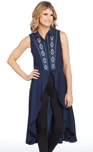 Eco Conscious Production Cowgirl Up Womens Navy Polyester Geometric Duster Blouse S/L Cowgirl Up Womens Navy Polyester Geometric Duster Blouse S/L comfortable option
