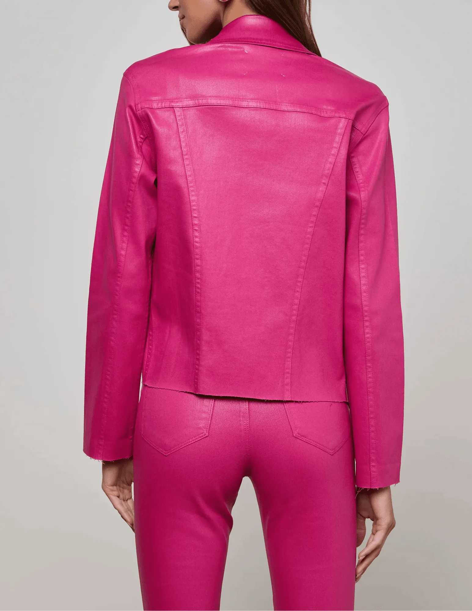 PRE-ORDER-L'AGENCE Janelle Slim Raw Coated Jacket in Pink Coated Chill Outfit Streetwear Fan Holiday Vibes