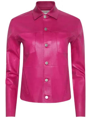Eco Friendly Dye PRE-ORDER-L'AGENCE Janelle Slim Raw Coated Jacket in Pink Coated PRE-ORDER-L'AGENCE Janelle Slim Raw Coated Jacket in Pink Coated Fashion Lover Classic Wear Modern Minimalist