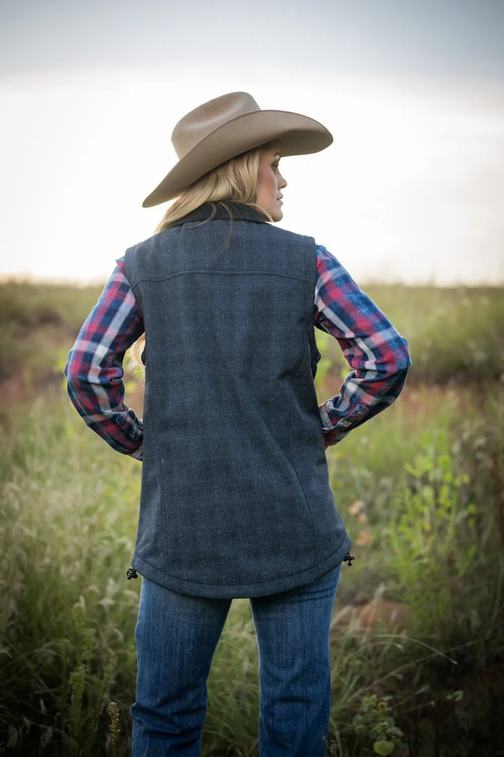 Cool Day Look STS Ranchwear Womens Weston Vest Denim Poly/Spandex Fleece Vest