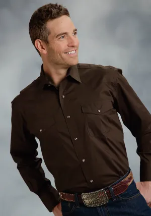 Eco Friendly Roper Basics Mens Chocolate 100% Cotton Solid Poplin Tall L/S Shirt Eco-Friendly Fabric Polished Finish Roper Basics Mens Chocolate 100% Cotton Solid Poplin Tall L/S Shirt