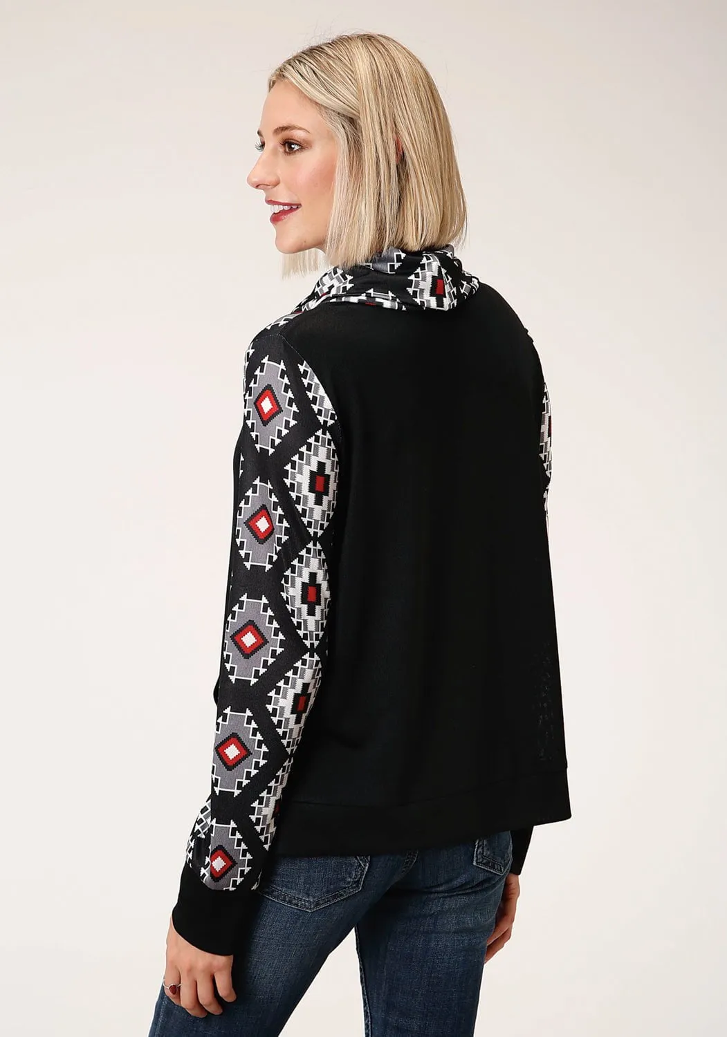 Fashionable Look Roper Womens Black Polyester Navajo Rug L/S Tunic