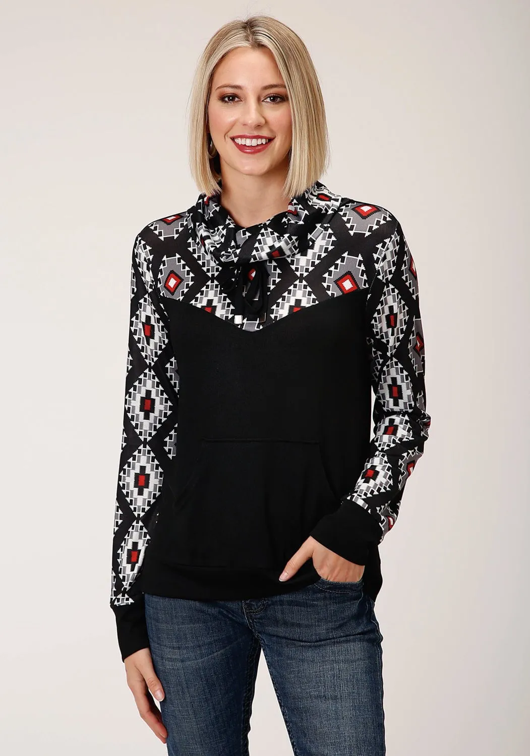 Roper Womens Black Polyester Navajo Rug L/S Tunic Durable Summer Vibes
