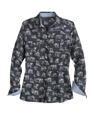 Eco-friendly Tin Haul Womens 2185 Cow Toile Black 100% Cotton L/S Shirt Functional Fashion All-Occasion Wear Tin Haul Womens 2185 Cow Toile Black 100% Cotton L/S Shirt
