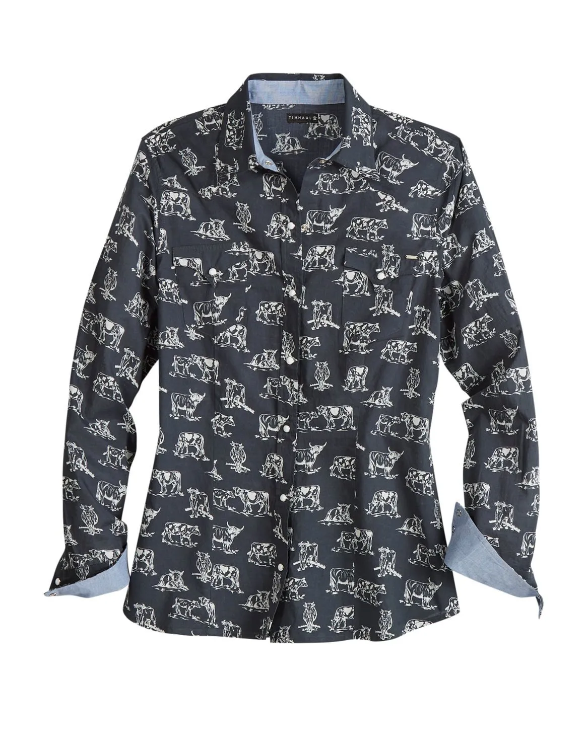 Functional Fashion All-Occasion Wear Tin Haul Womens 2185 Cow Toile Black 100% Cotton L/S Shirt