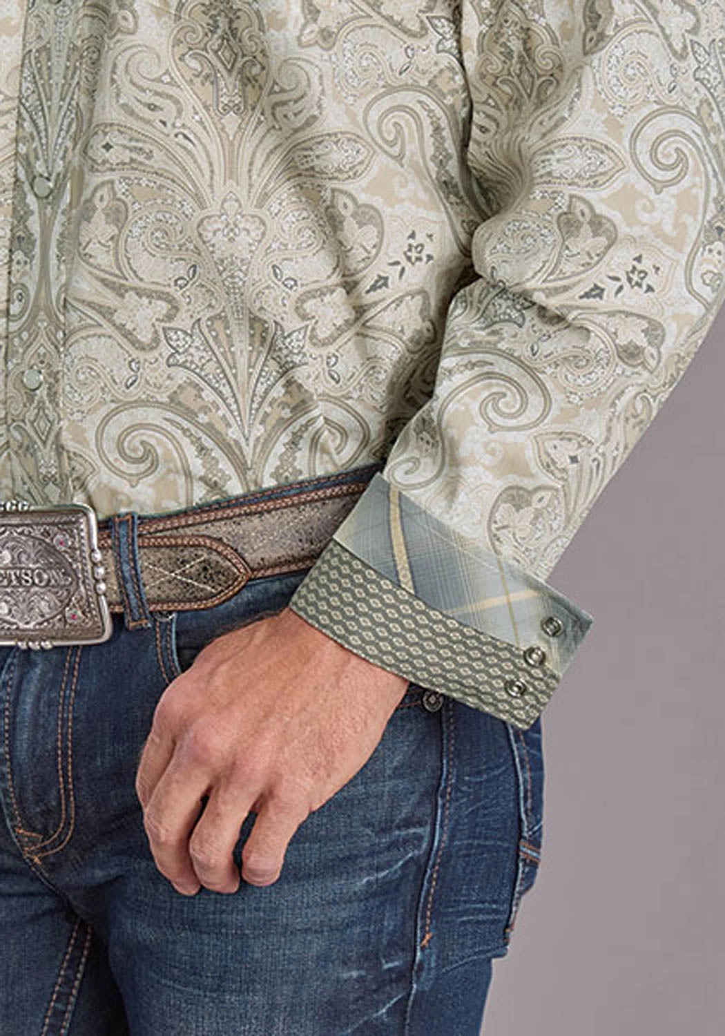 Chic Design Stetson Mens Sand Dollar Paisley Brown 100% Cotton L/S Shirt