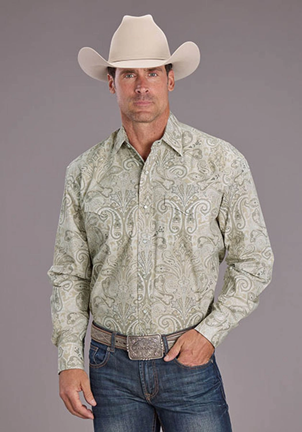 Double Stitched Hems Stetson Mens Sand Dollar Paisley Brown 100% Cotton L/S Shirt