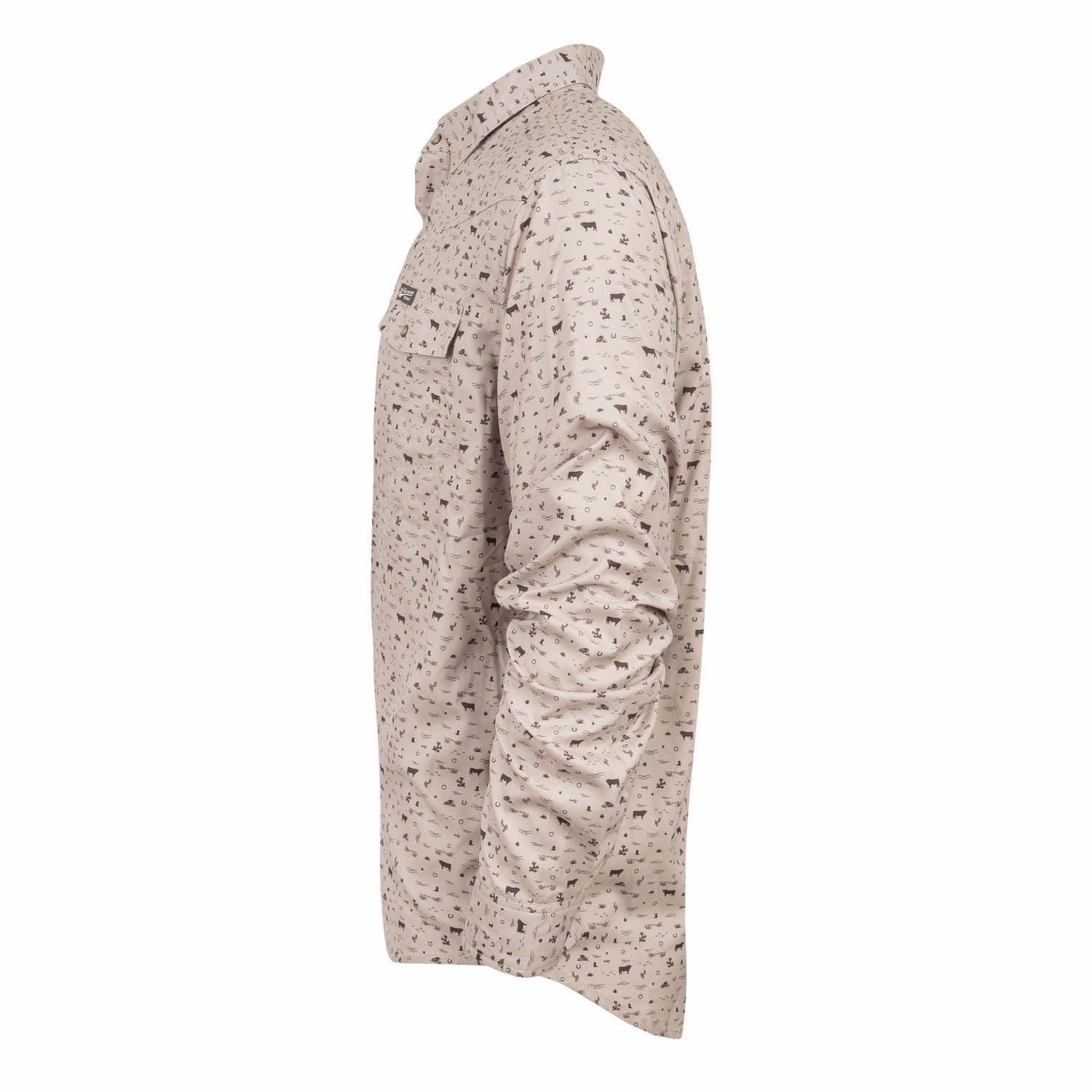 STS Ranchwear Mens Fischer Performance Khaki Bull Print Nylon/Spandex L/S Shirt Local Favorite Creative Professional
