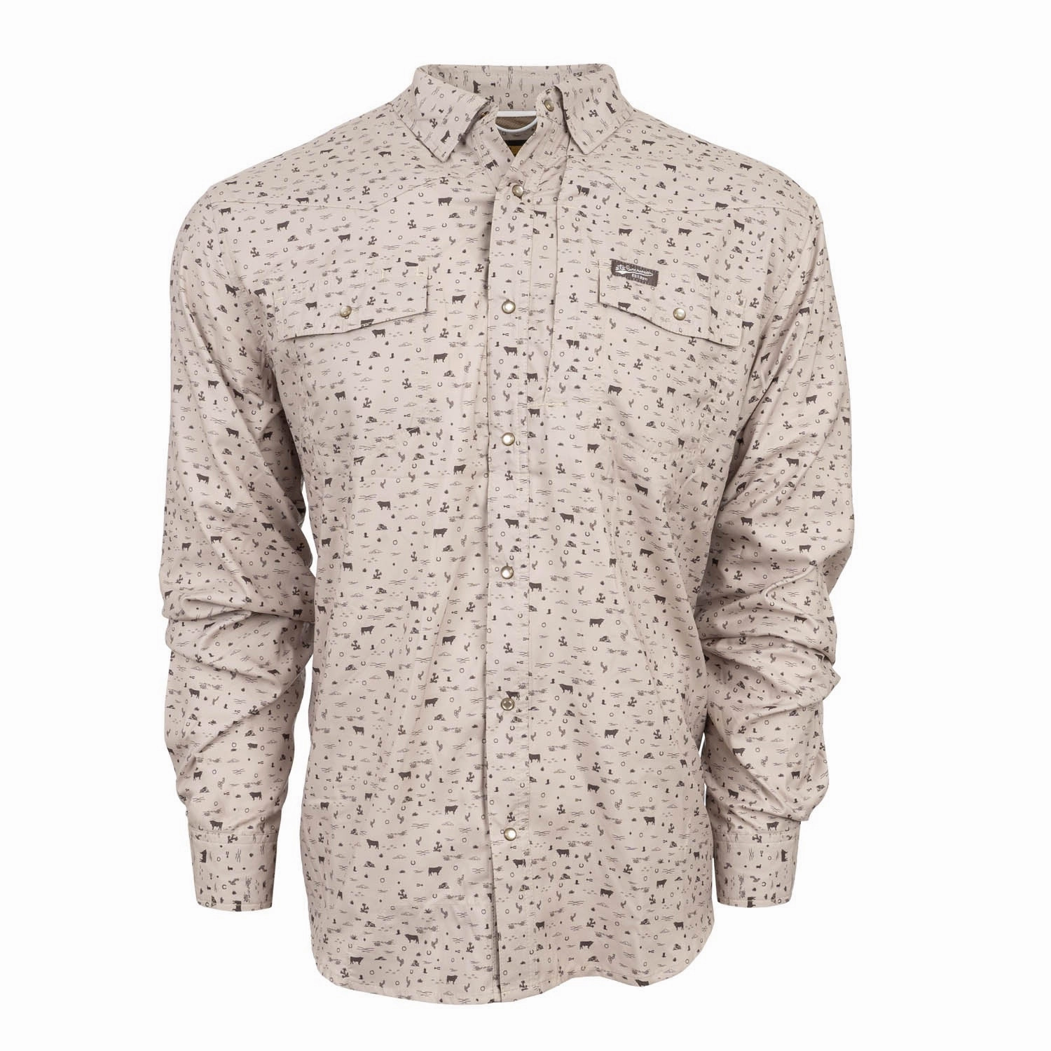 Athletic Look STS Ranchwear Mens Fischer Performance Khaki Bull Print Nylon/Spandex L/S Shirt