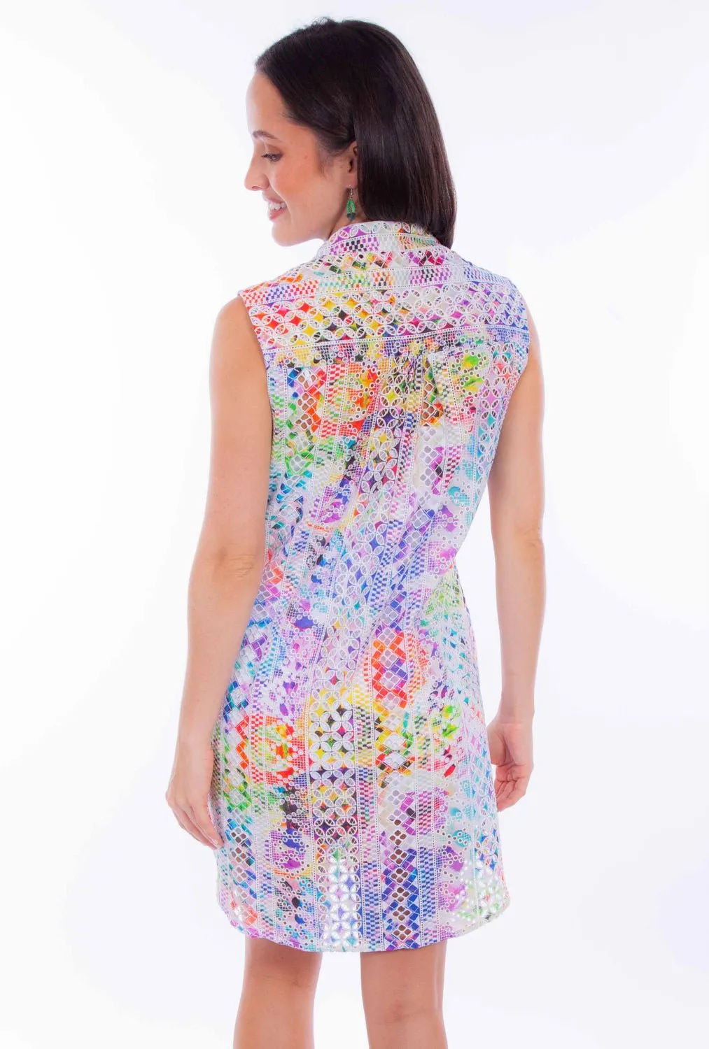 City Walk Smooth Anti Static Material Blend Scully Womens Colorful Eyelet Multi-Color 100% Cotton S/L Dress