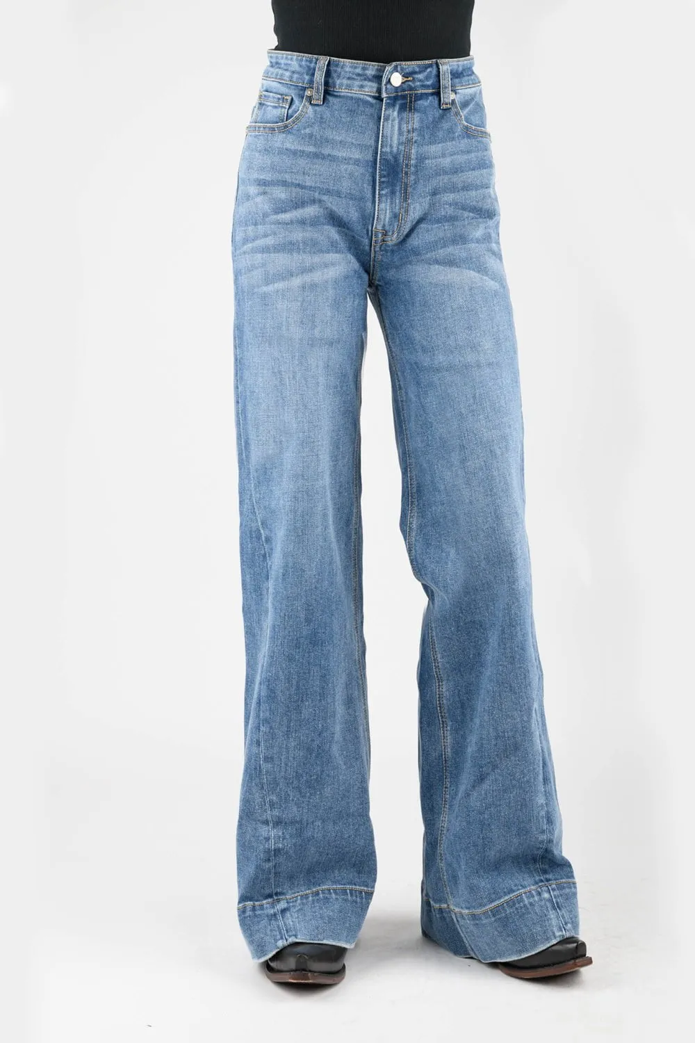 Tin Haul Womens Claire Angled Side Seam Blue Cotton Blend Jeans Comfy Touch