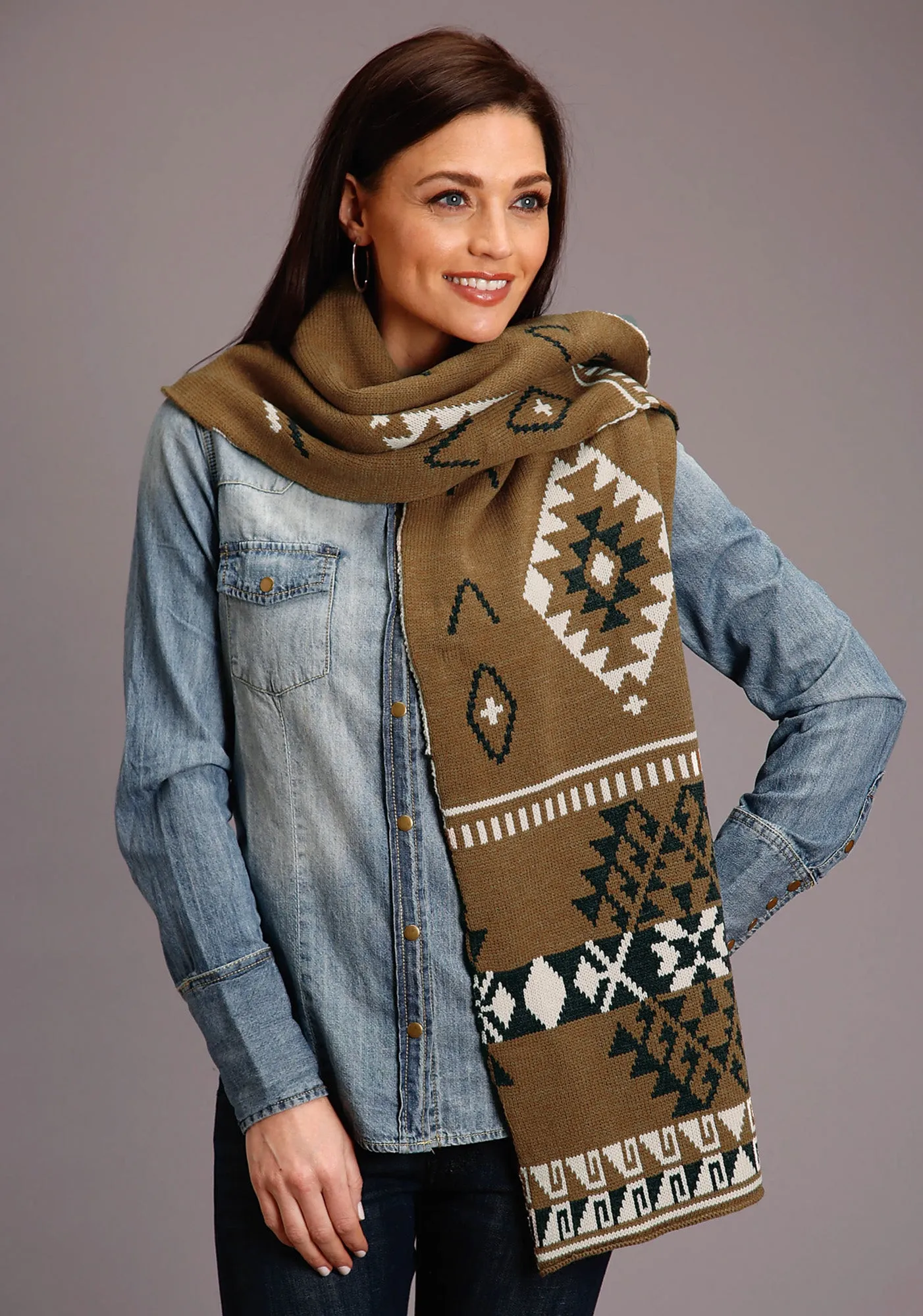 Stretch Unisex Wear Classic Wear Fashion Lover Durable Minimalist Style Stetson Womens Gold Multi Polyester Aztec Design Scarf