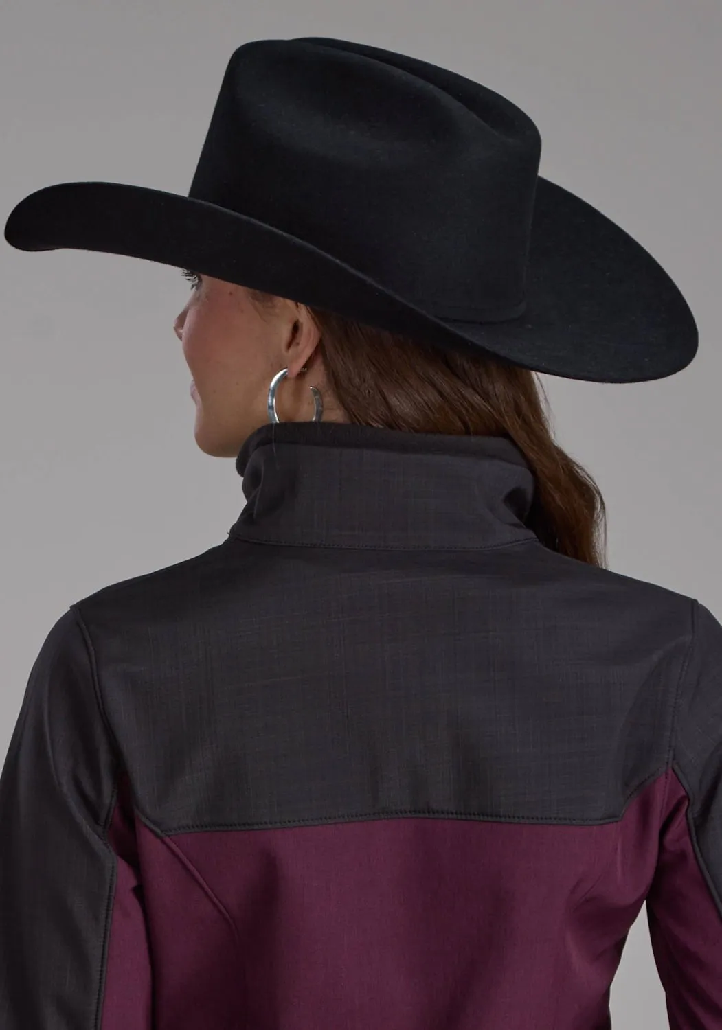 Anti Odor Fabric Treatment Timeless Edge Roper Womens Technical Pieced Wine/Gray Polyester Softshell Jacket
