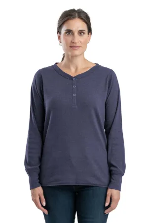 Effortless Appeal Berne Steel Blue Cotton Blend Womens Heavyweight Rib Knit Henley L/S Tropical theme Berne Steel Blue Cotton Blend Womens Heavyweight Rib Knit Henley L/S