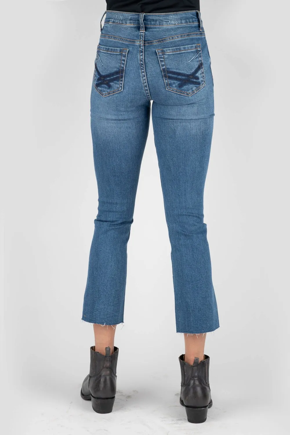 Stetson Womens 921 High Waist Flare Fit Blue Cotton Blend Jeans Music Event Picnic Style Stretch Free Fit