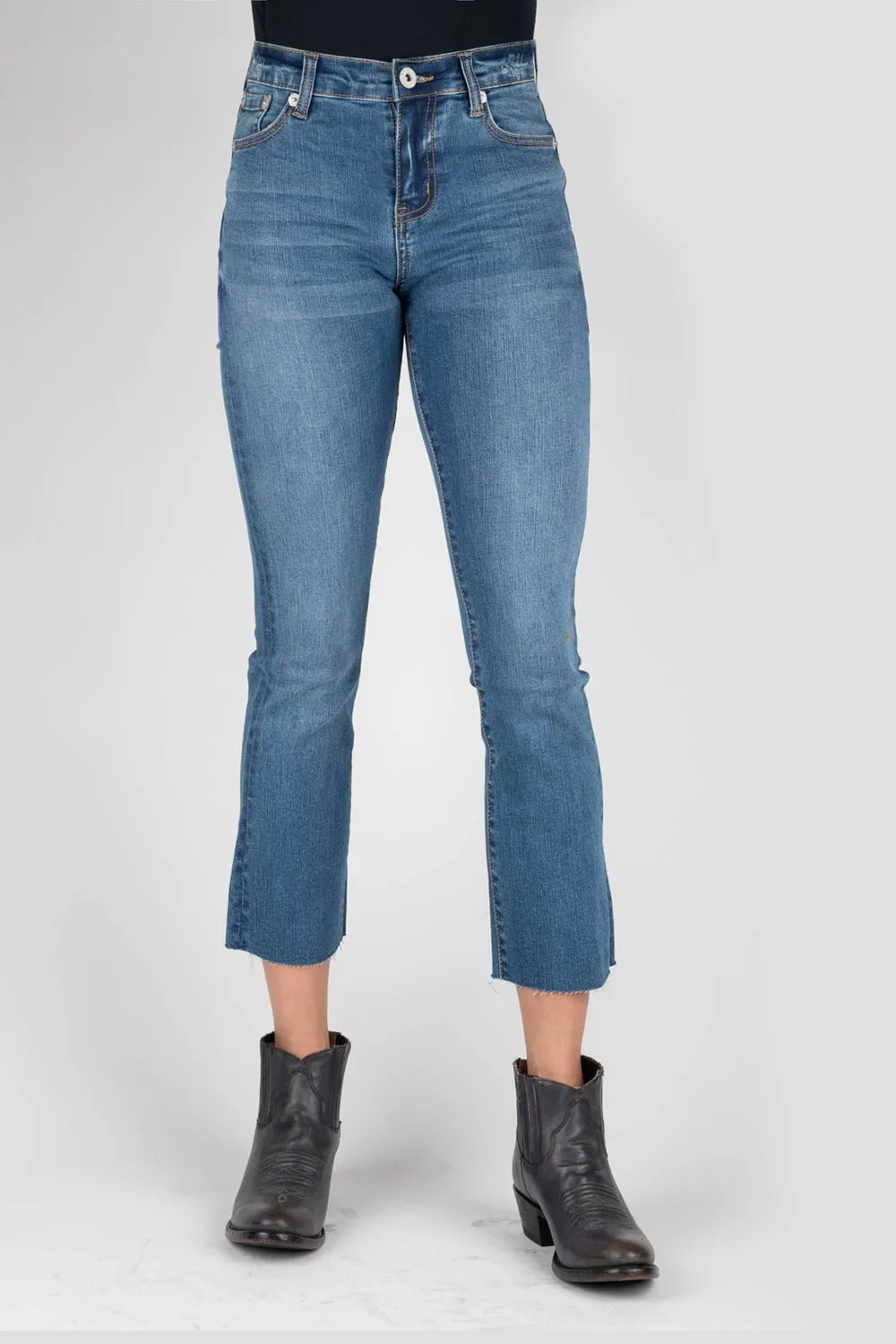 Stetson Womens 921 High Waist Flare Fit Blue Cotton Blend Jeans Modern Silhouette