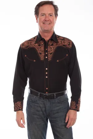 Effortless Design Scully Mens Shirt Western Black Poly Blend Floral Tooled Stitch L/S Scully Mens Shirt Western Black Poly Blend Floral Tooled Stitch L/S Sports Ready Micro Perforated Texture
