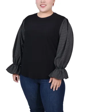 Effortless Layers Plus Size Long Sleeve Top With Printed Sleeves Sophisticated Comfort Cocktail Ready Plus Size Long Sleeve Top With Printed Sleeves