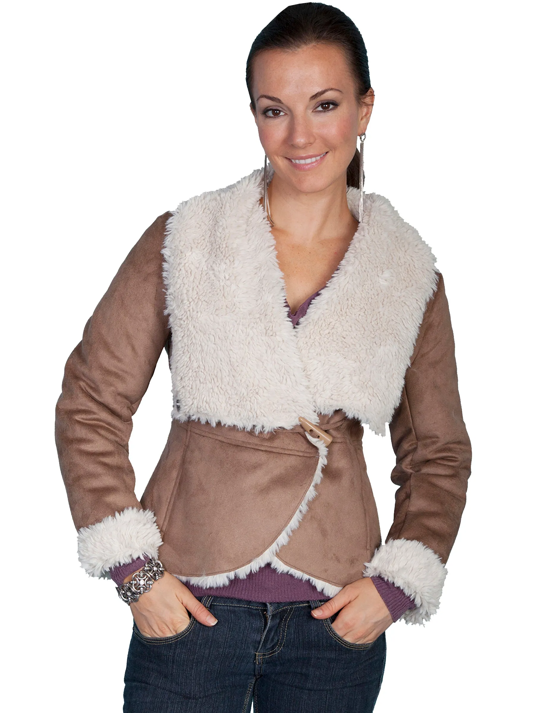 Classic Style Resilient material Scully Ladies Faux Oversize Fur Collar Jacket Hazelnut 100% Polyester