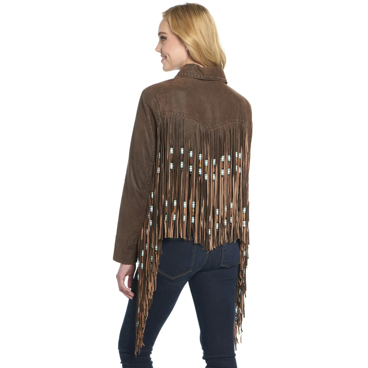 Cripple Creek Womens Hand-Laced Bone Pipe Classic Coffee Leather Leather Jacket Festival Outfit Comfy